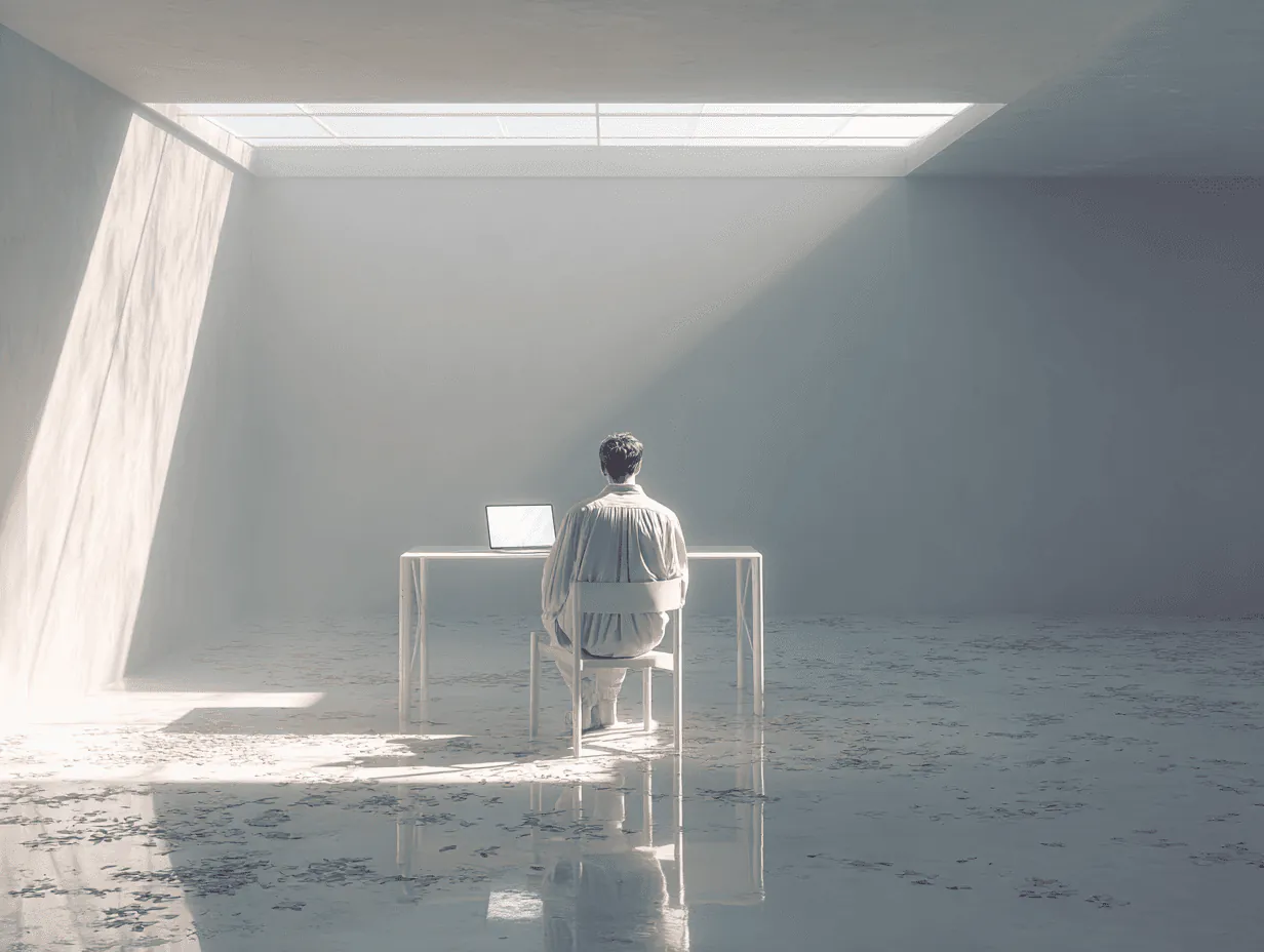 A person working at a computer in a bright space