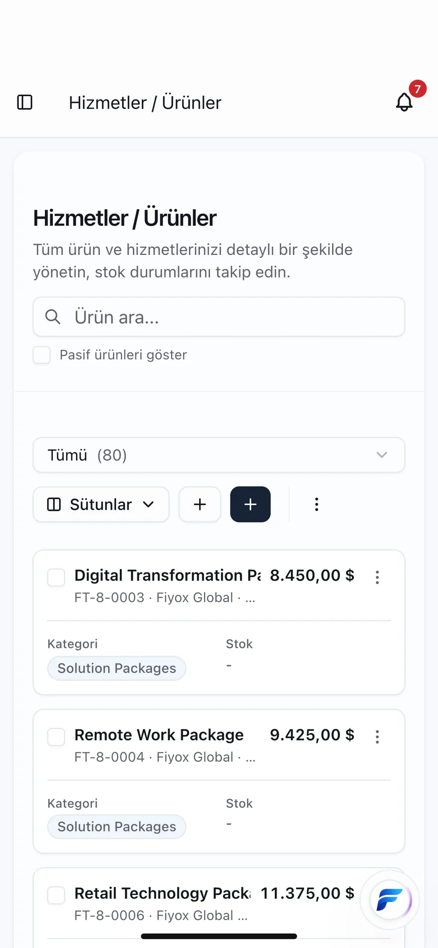 Fiyox hizmet ve ürün kataloğu – kategori, stok ve fiyat bilgileri